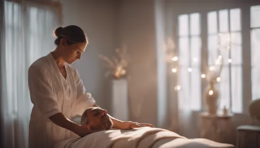 A practitioner performing Reiki on a client in a serene room, Photographic