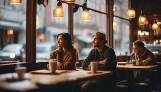 A couple having a deep and honest conversation at a cozy cafe, Cinematic