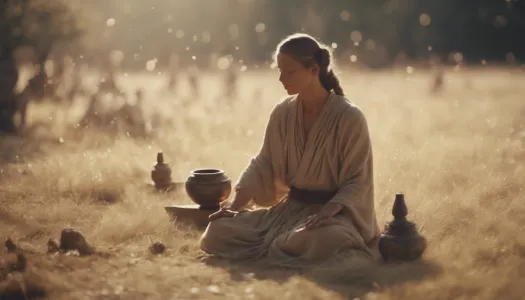 A historical depiction of ancient healing practices in a serene environment, Cinematic