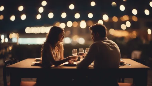 A couple enjoying a romantic dinner together, Cinematic