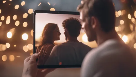 A peaceful scene of a couple on a video call, Enhance