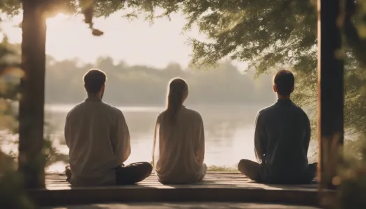 A peaceful scene of a couple meditating together in the morning, Cinematic