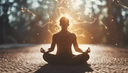 A person meditating with glowing energy around them, symbolizing spiritual energy