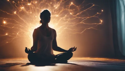 A person meditating with glowing energy around them, Cinematic