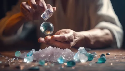 A healer performing energy work with crystals, Ultrarealistic