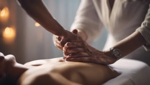 A healer performing Reiki on a client, Photographic