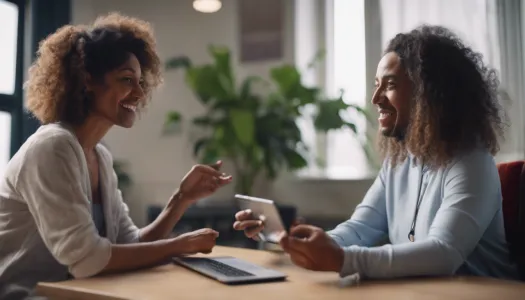 A therapist and client having a video call session, showing a supportive interaction, Enhance