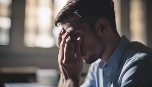 A person experiencing anxiety before an exam, showing physical symptoms like sweating and nervousness, Cinematic