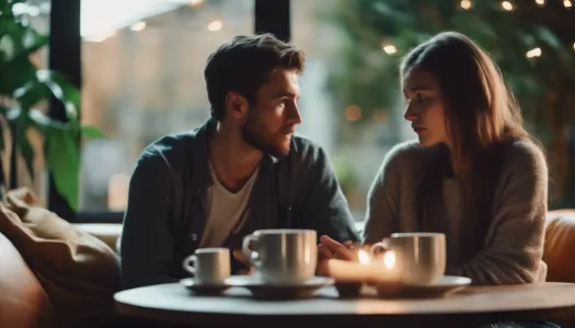 A couple discussing their feelings openly in a cozy setting, Photographic