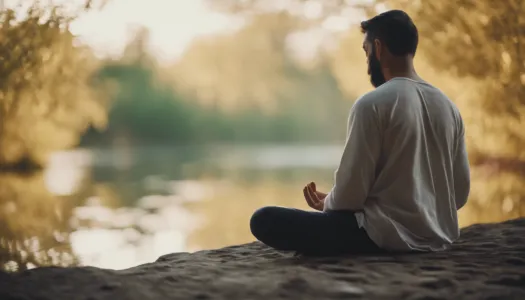 A peaceful person meditating in a serene environment